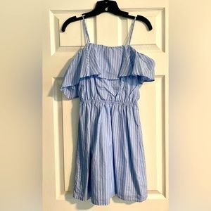 Cotton/linen light blue and white striped dress